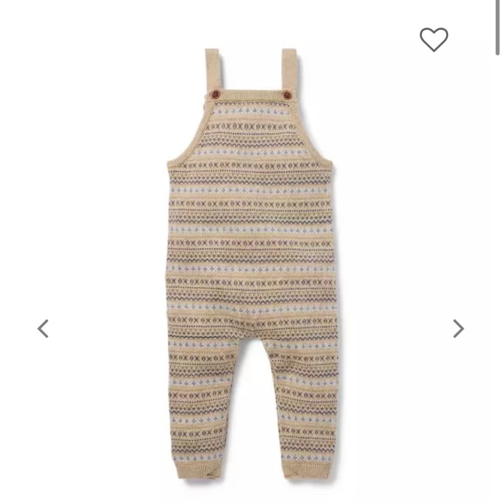 Janie and Jack Beige Fair Isle knit Patterned Overalls